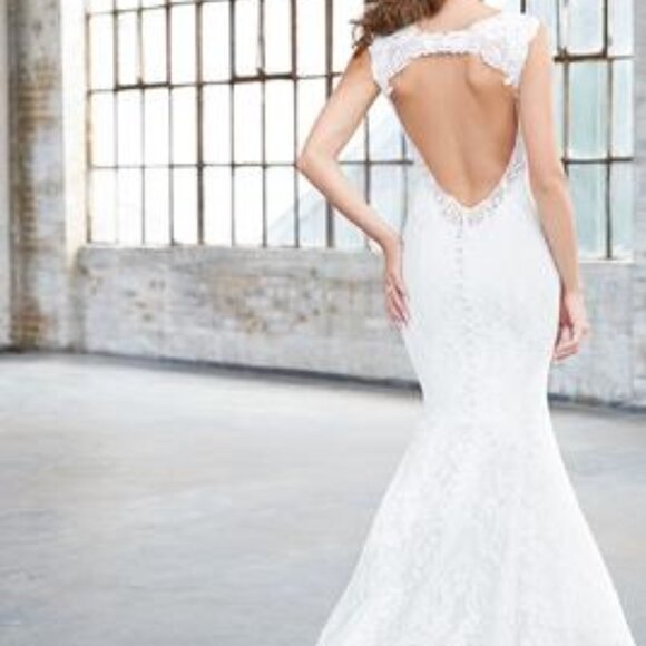 Mermaid Backless Ivory Wedding Dress, Romantic Boho Fitted Sexy Fit & Flare - Picture 2 of 10